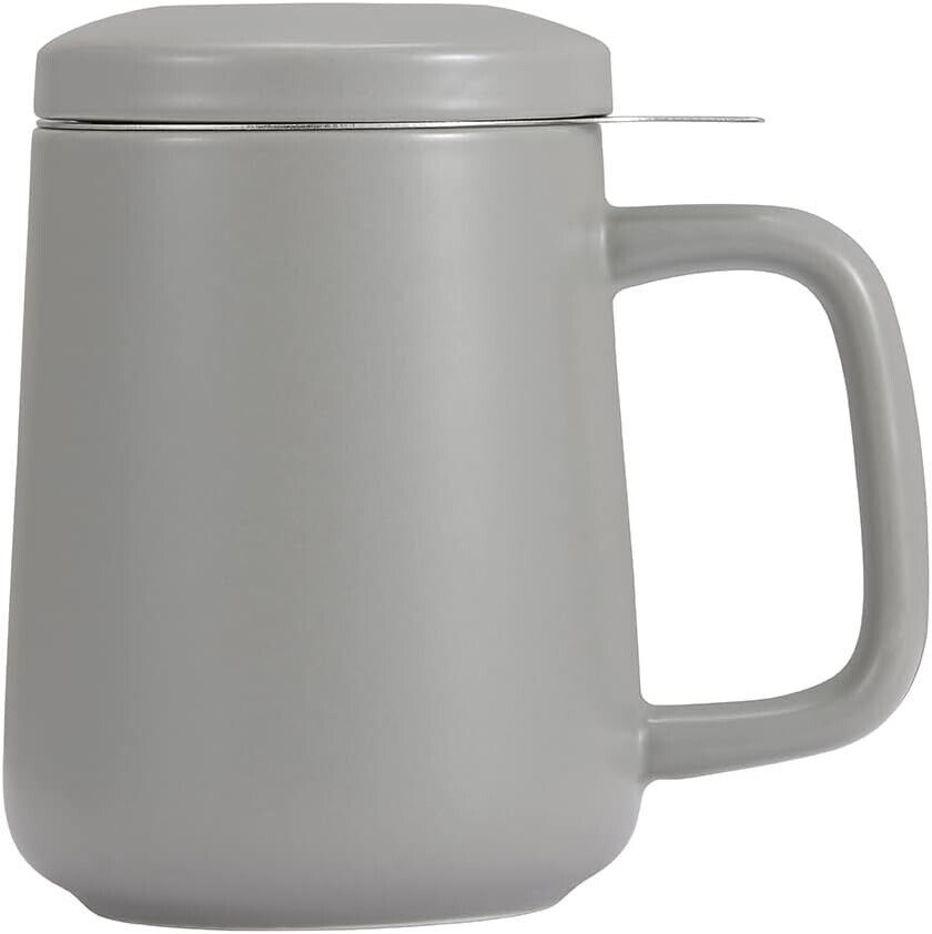 Tea Te Ching Ceramic Tea Cup-16 Oz Tea Mug With Infuser And Lid-Grey