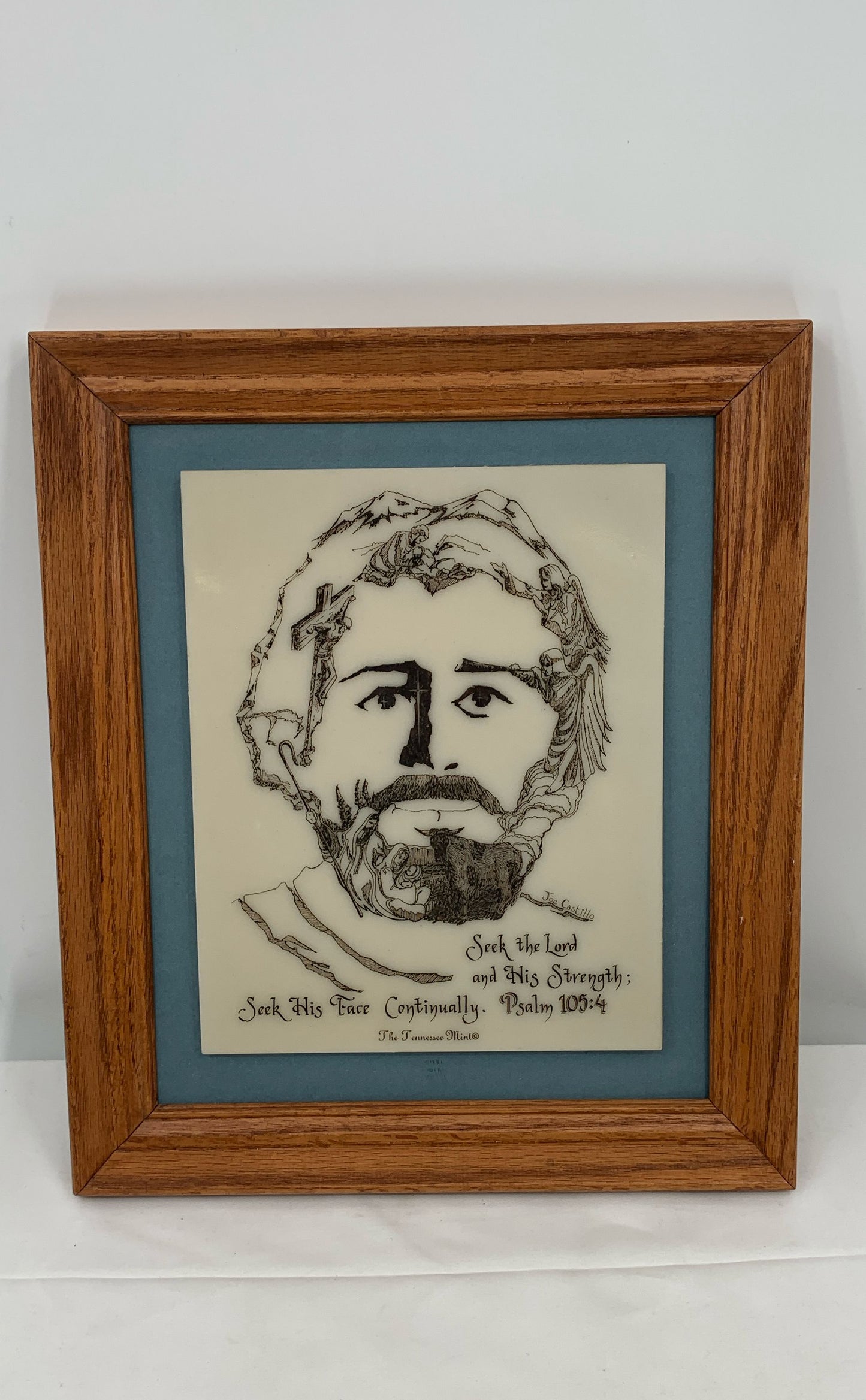 Face Of Christ Etching By Joe Castillo Limited Edition Tennessee Mint Wood Frame