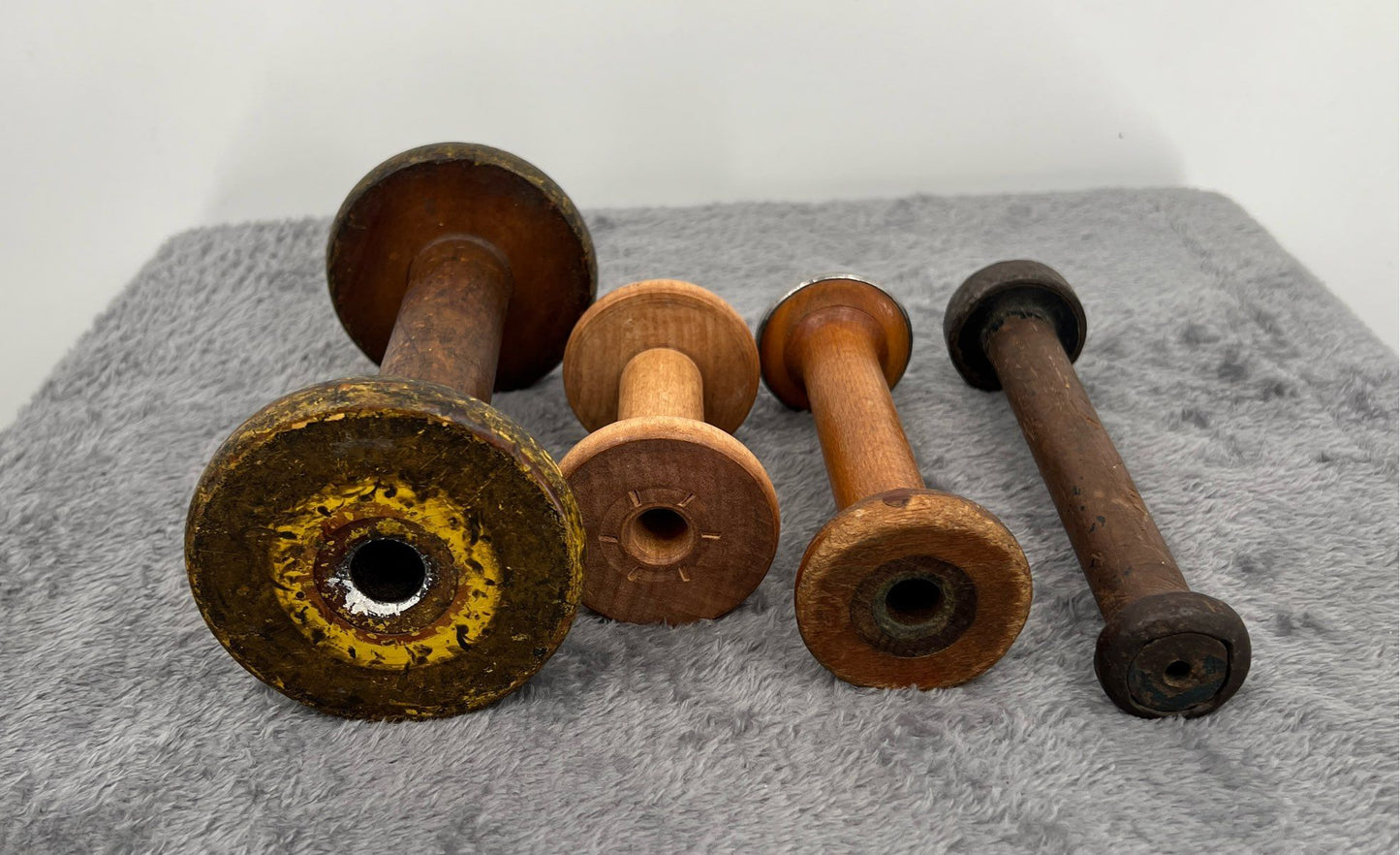 Vintage/Antique Collectible Wooden Industrial Spools-Lot Of 4-Various Sizes