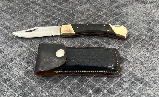 Pakistan Stainless Steel Blade Folding Pocket Knife-Leather Case With Belt Loop