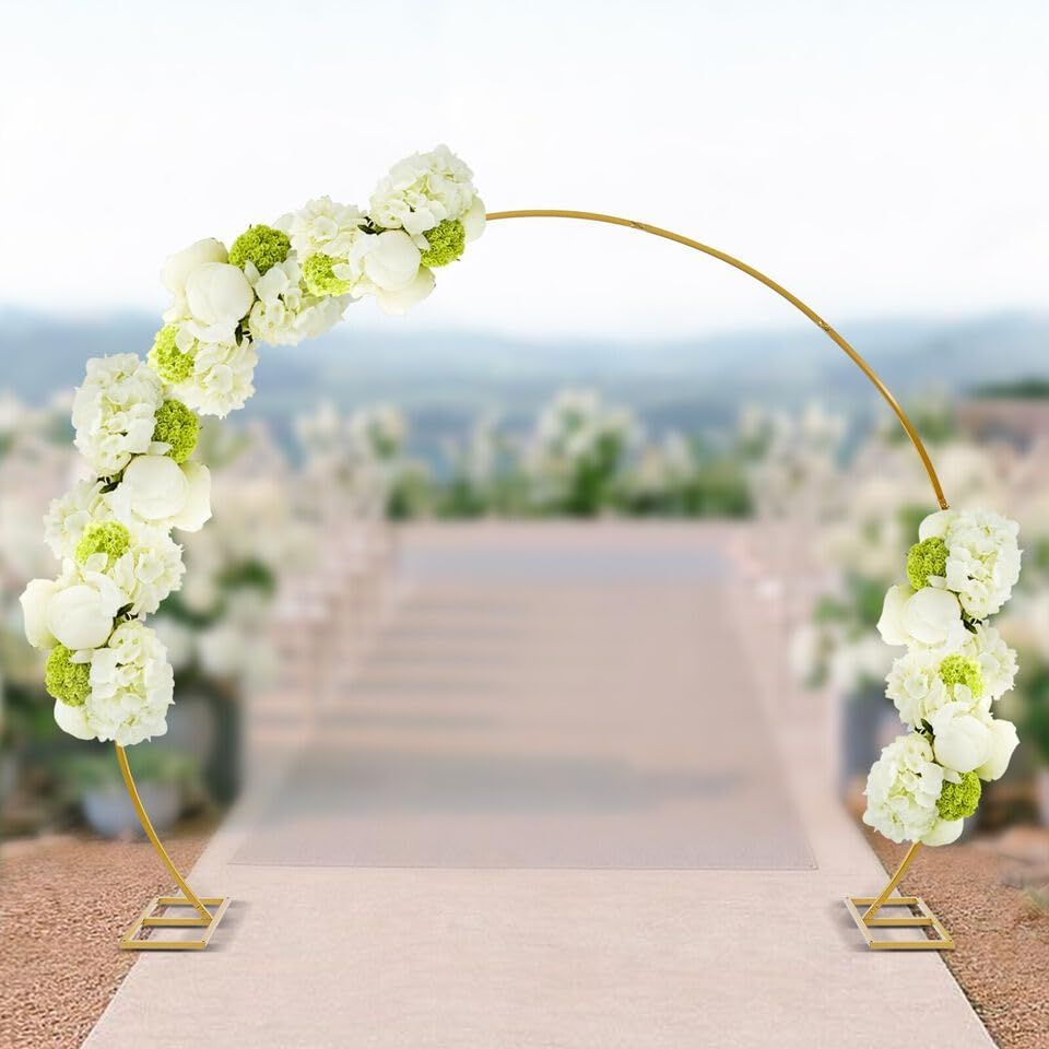 New 9.5 Ft Large Circle Balloon Arch Stand White Metal Arch Wedding Backdrop