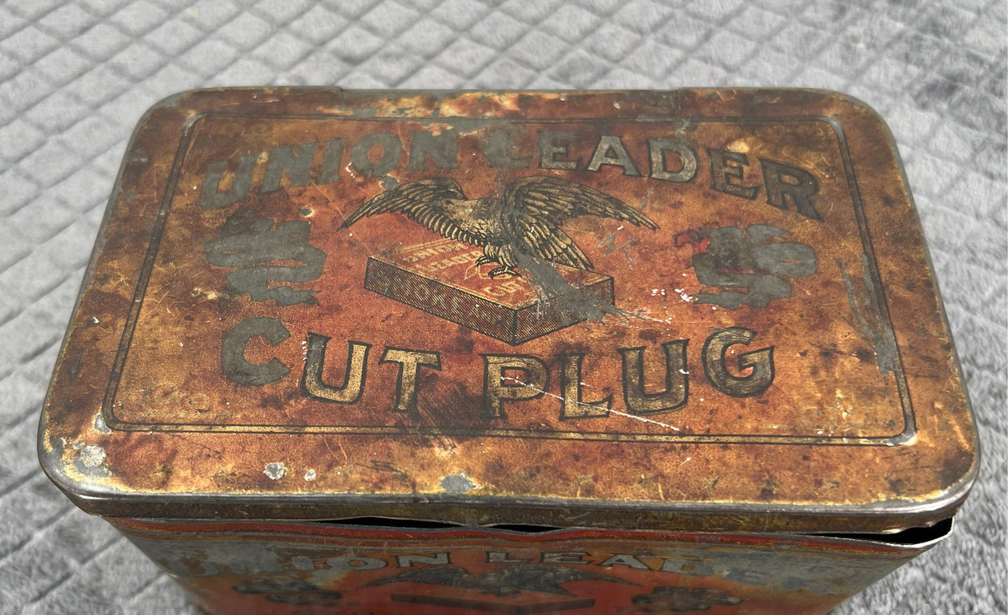 Vintage Union Leader Cut Plug Tobacco Advertising Hinged Tin-Early 20th Century
