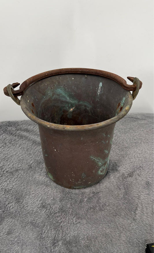 Antique/Vintage Heavy Copper Pail/Cauldron With Handle-Rounded Bottom-Rustic