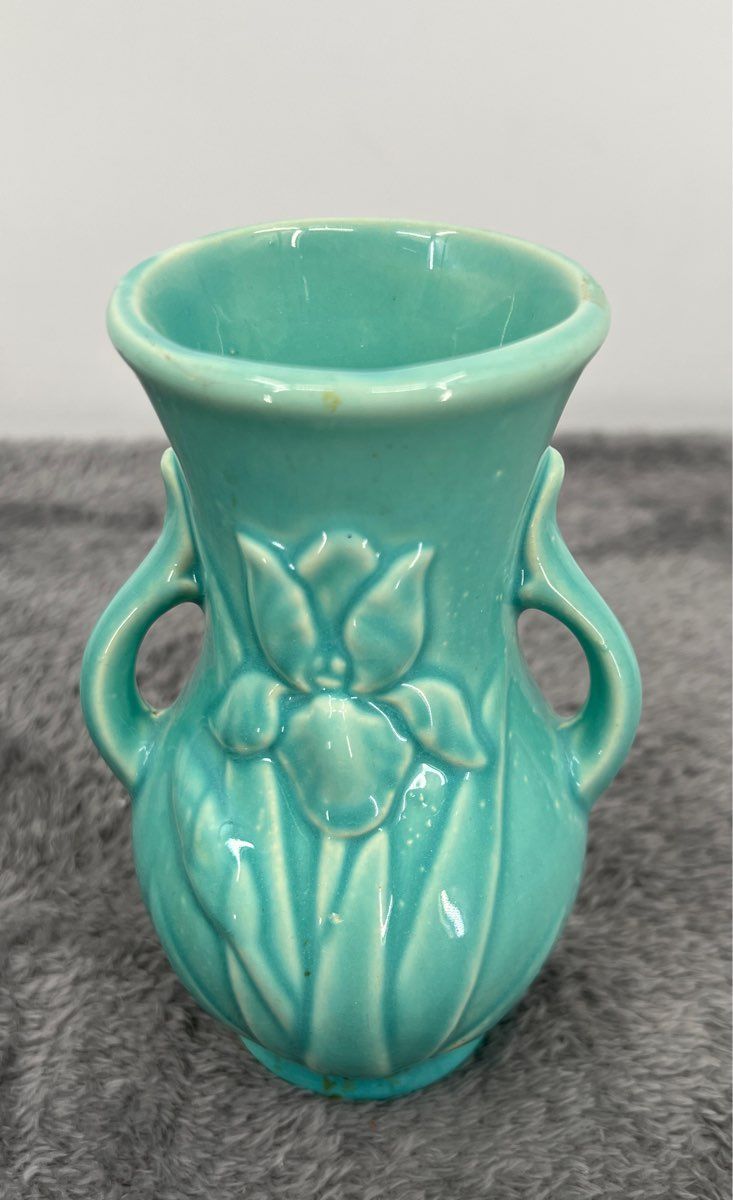 Vintage Vase Urn With Handles-Ceramic Turquoise Orchid-Made In USA-5.5" Tall