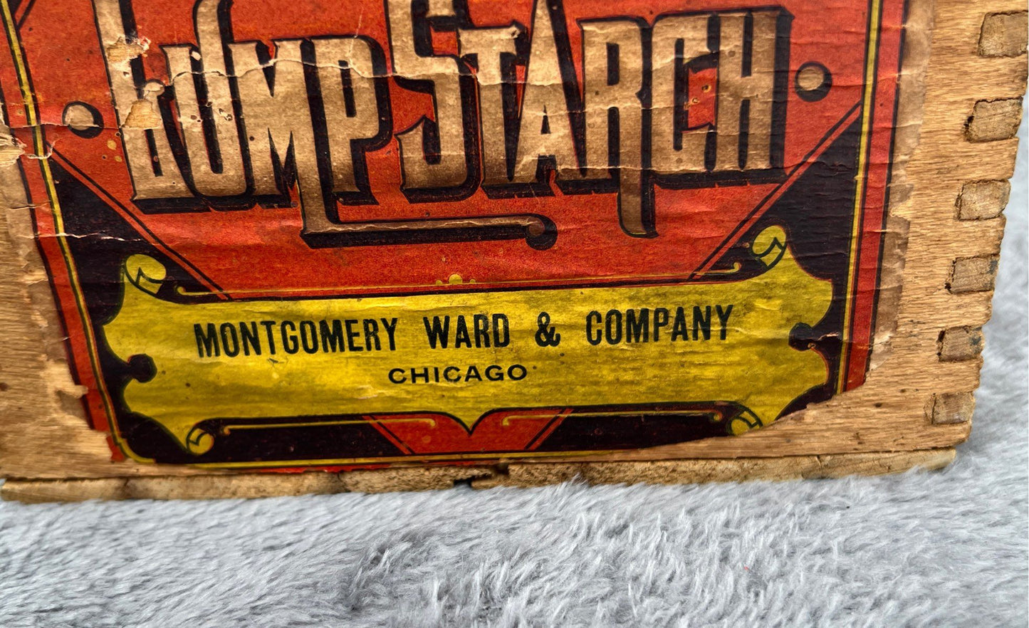 Antique/Vintage Montgomery Ward & Co Chicago-Extra Gloss Lump Starch-Wood Crate