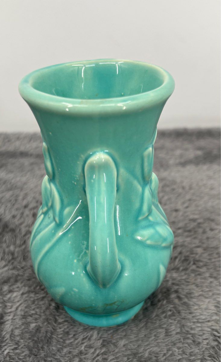 Vintage Vase Urn With Handles-Ceramic Turquoise Orchid-Made In USA-5.5" Tall