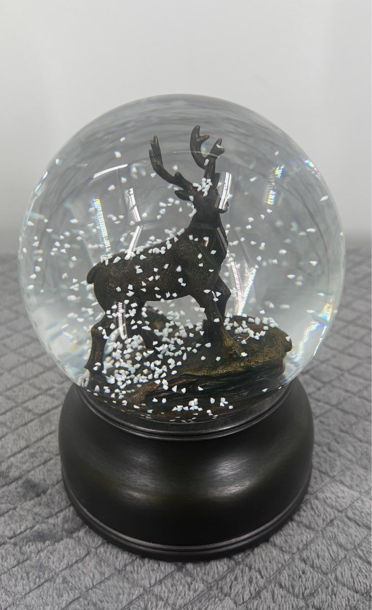Holiday Buck Snow Globe W/ Musical Box-Winter-Birchwood Chalet-"Jingle Bells"