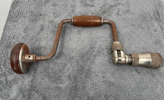 Vintage Rustic Egg Beater Hand Crank Drill-Wooden Handles-Made In USA-13.5"