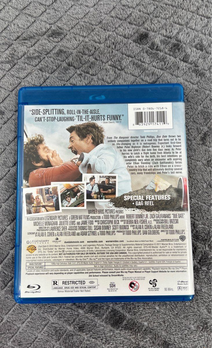 Due Date Blu-Ray Disc-2010-(R)-Warner Bros-Robert Downey Jr.