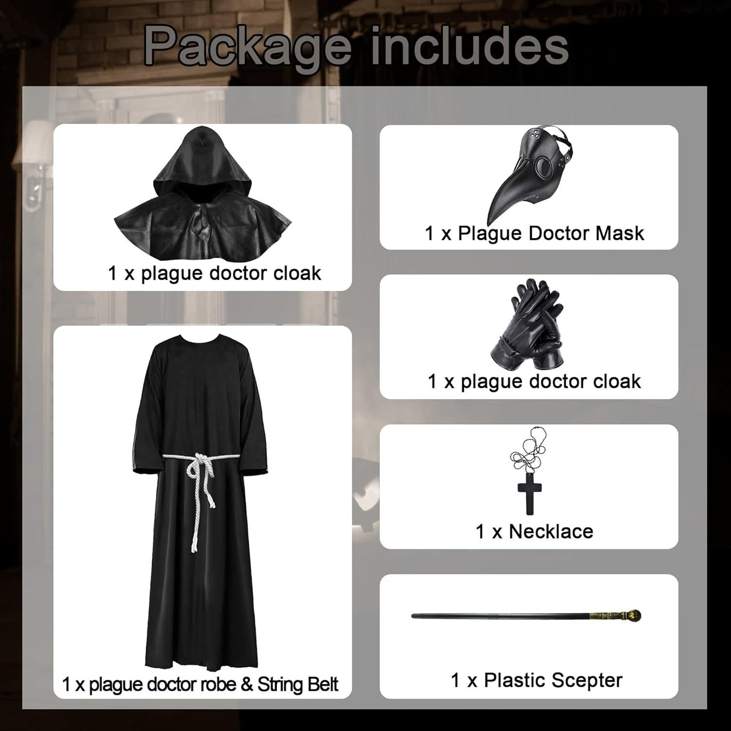 New Halloween Plague Doctor Cosplay Costume With Accessories-XL-8 Pieces