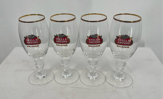 Vintage Stella Artois Belgium Gold Rimmed Set Of 4-15CL RC Beer Glasses-6.25"
