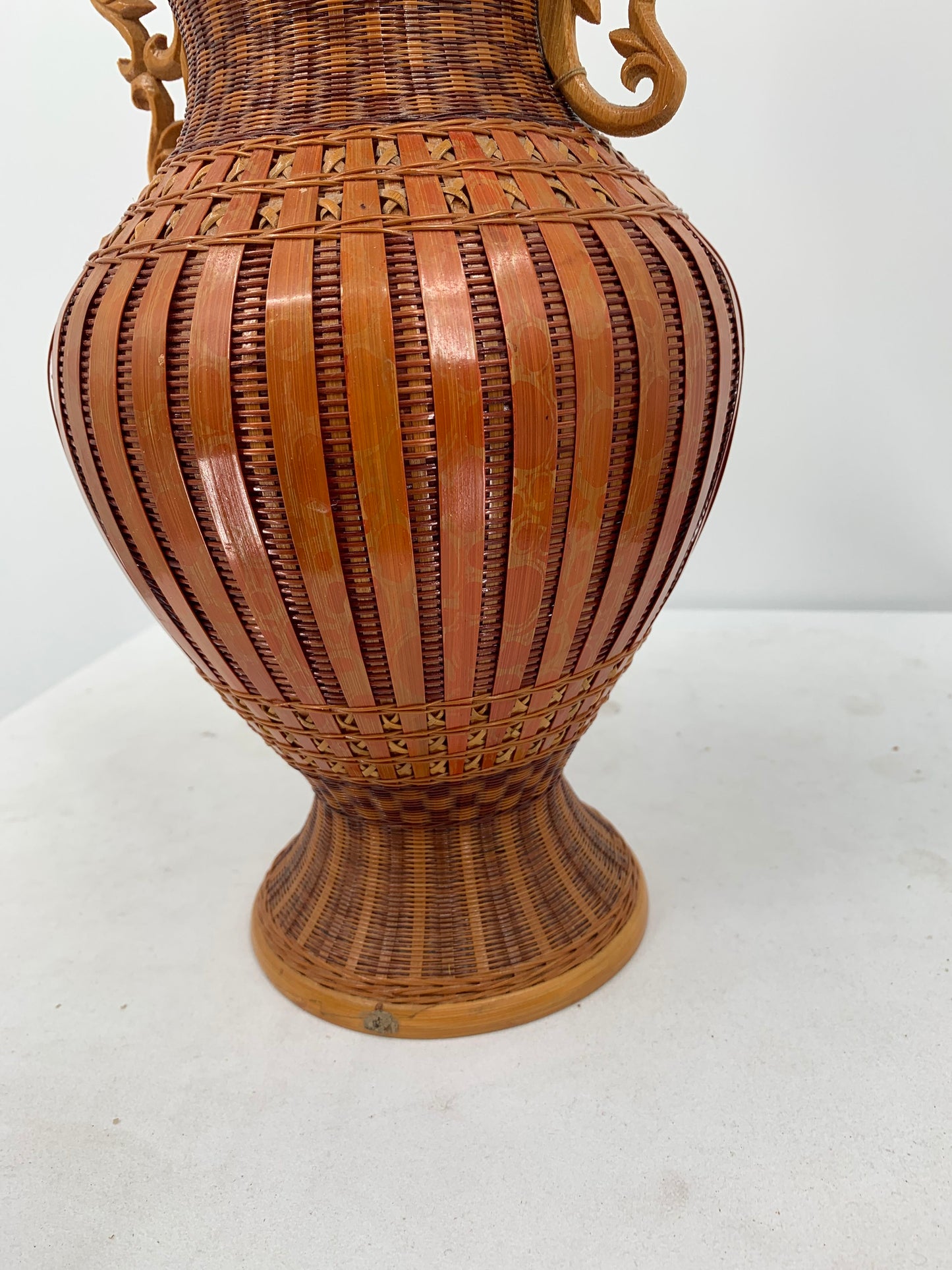 Vintage Wicker 11 Inch Tall Vase With Ceramic Water Cup Shanghai Handicrafts