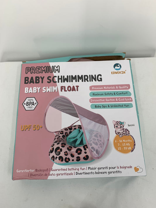 Edwekin Pink Baby Swim Float W/ Sun Protection Cheetah Pattern
