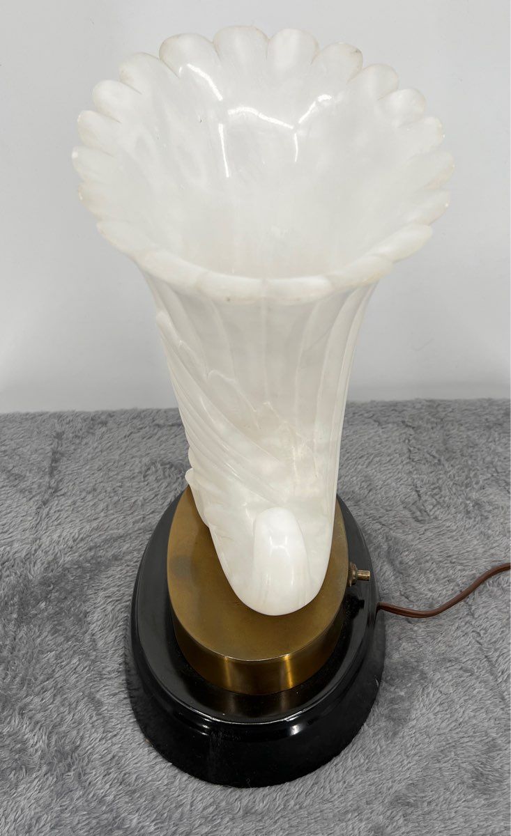 Vintage/Antique Lamp-Brass And Metal Base With Cornucopia Shaped White Glass