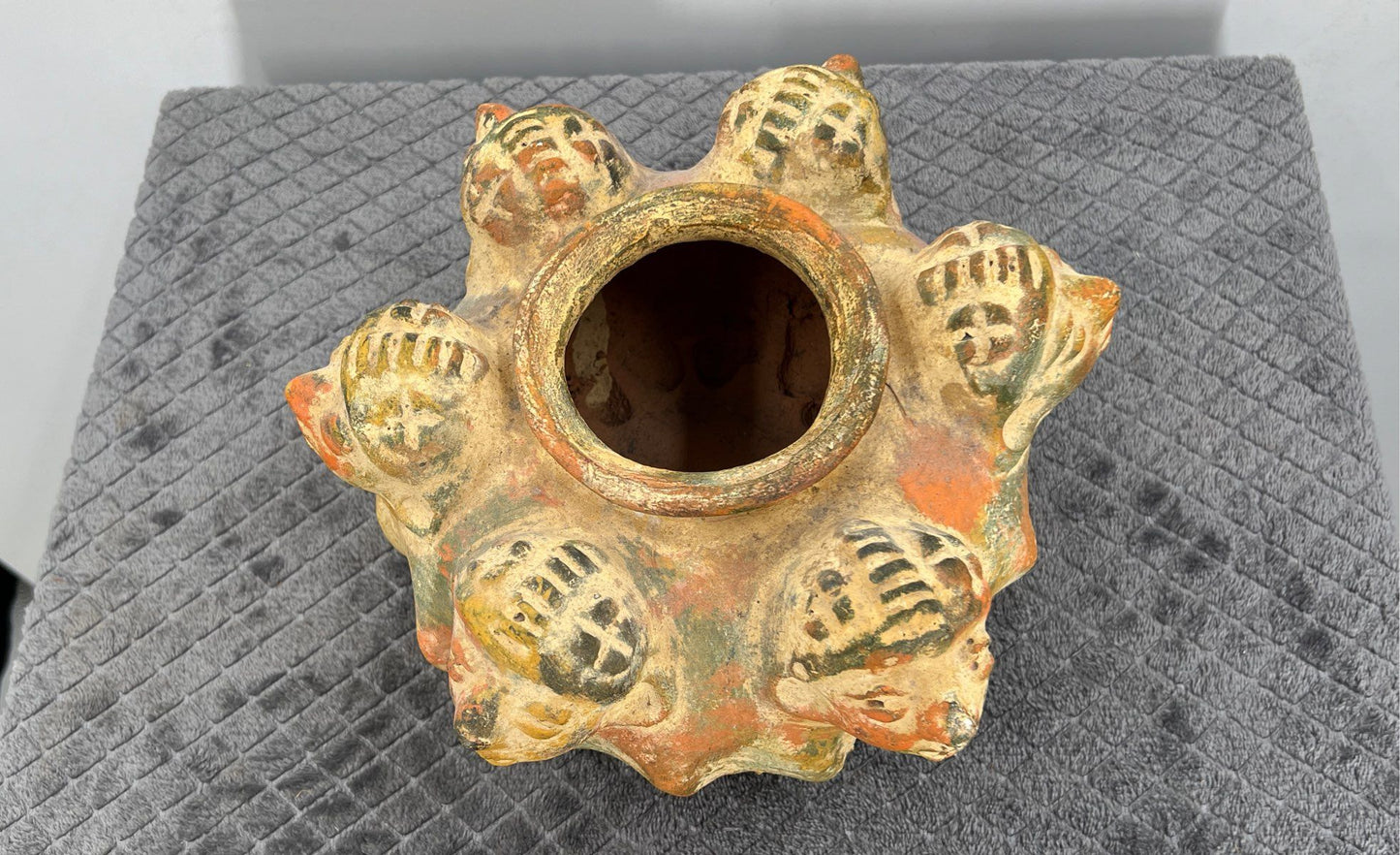 Hecho De Mexico Art Pottery-Aztec Terracotta Multi Heads/Faces Clay Planter Pot