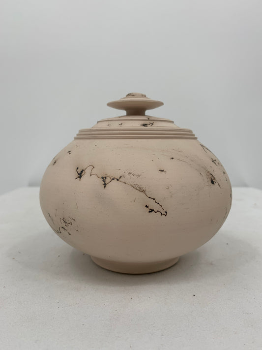 C. Wolff Pottery Lidded Tan Pot With Blue Green Interior Glaze