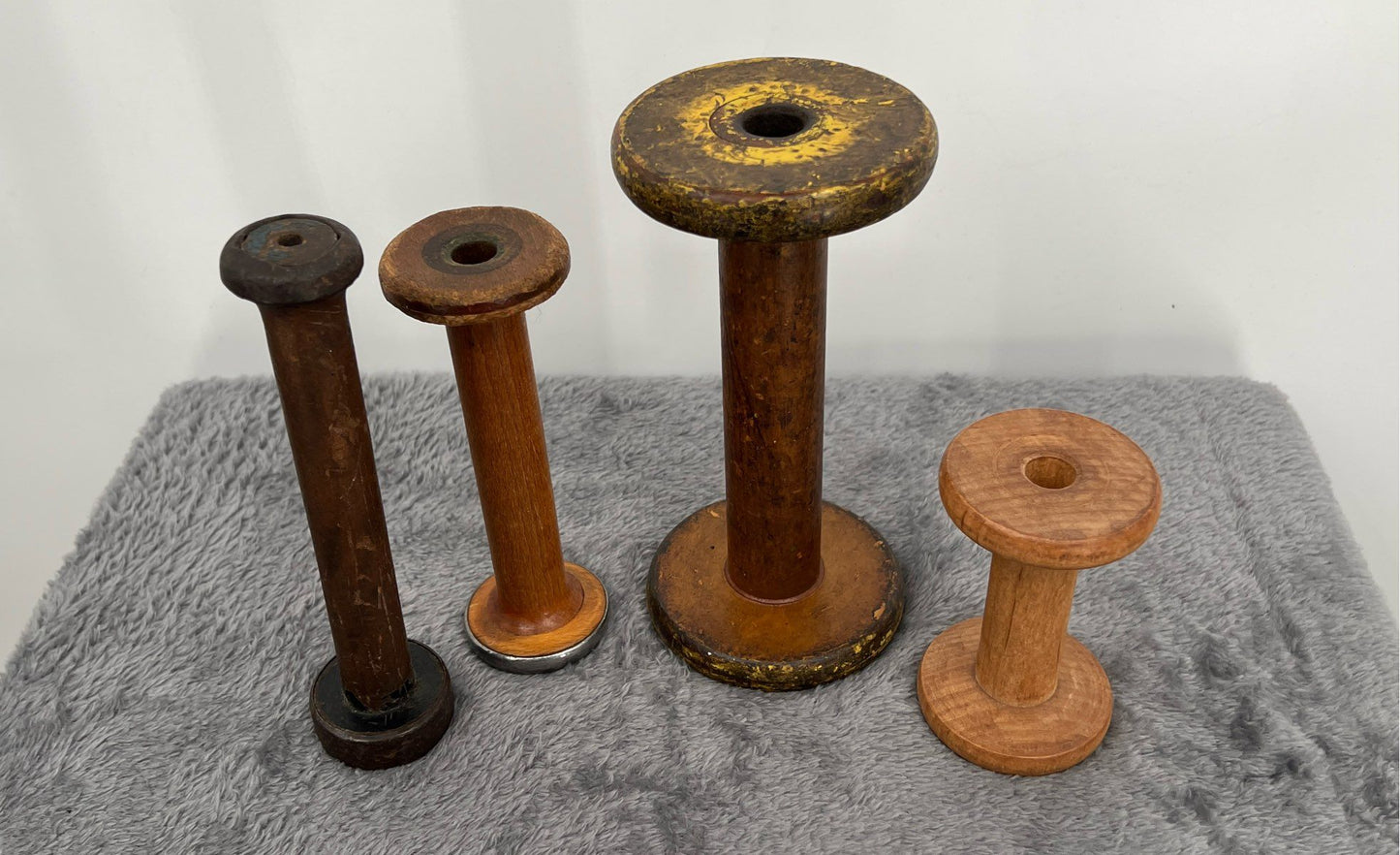 Vintage/Antique Collectible Wooden Industrial Spools-Lot Of 4-Various Sizes