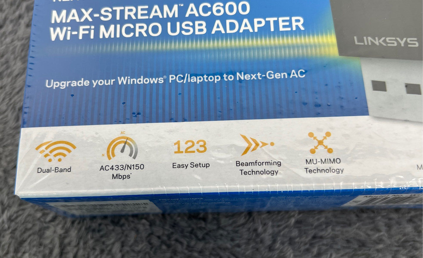 New Linksys Next-Gen AC Max-Stream AC600 Wi-Fi Micro USB Adaptor-WUSB6100M