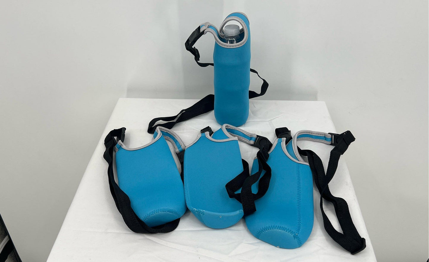 New Pack of 4 Neoprene Water Bottle Carrier Sleeves With Removable Straps-Blue
