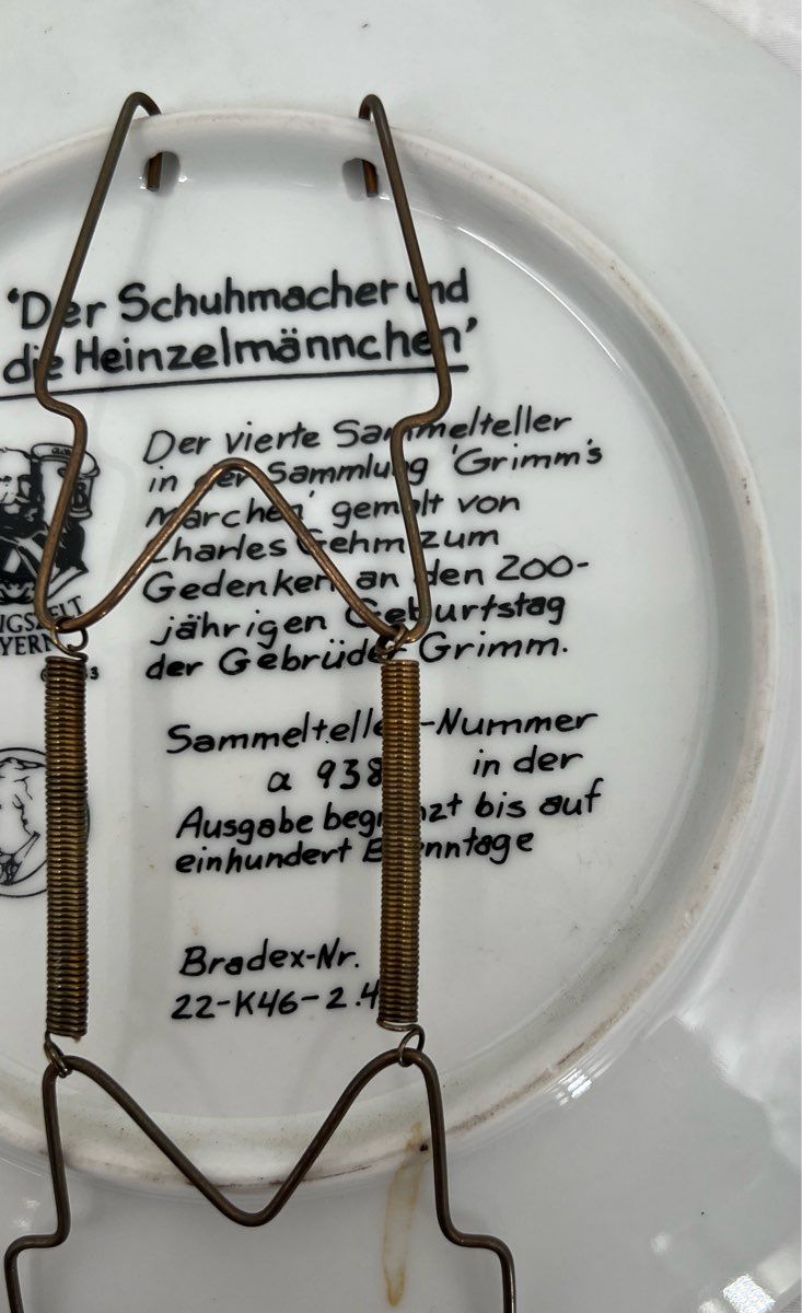 Vintage 1983 Konigszelt Bayern Grimm The Shoemaker Decorative Plate With Hanger