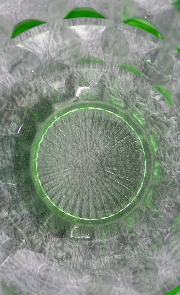 Vintage Uranium Glass Dish-Medium Sized Bowl-Green Depression Optical Pattern