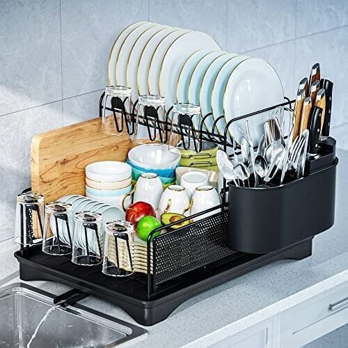 Wahopy Dish Drying Rack 2 Tiers Large Dish Rack Drainboard Set For Countertop