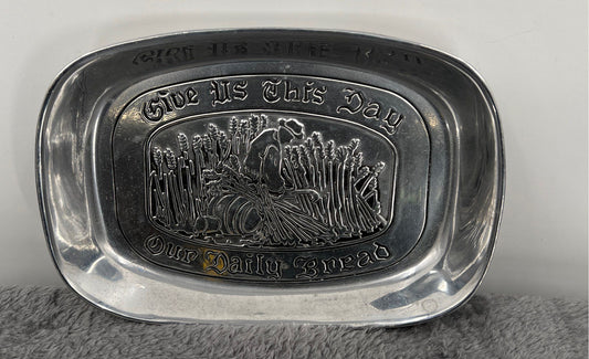 Vintage Wilton Armetale Pewter "Give Us This Day Our Daily Bread" Tray-USA