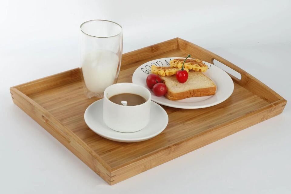 New Joy&Grace 100% Organically Grown Bamboo Butler Serving Tray With Handles