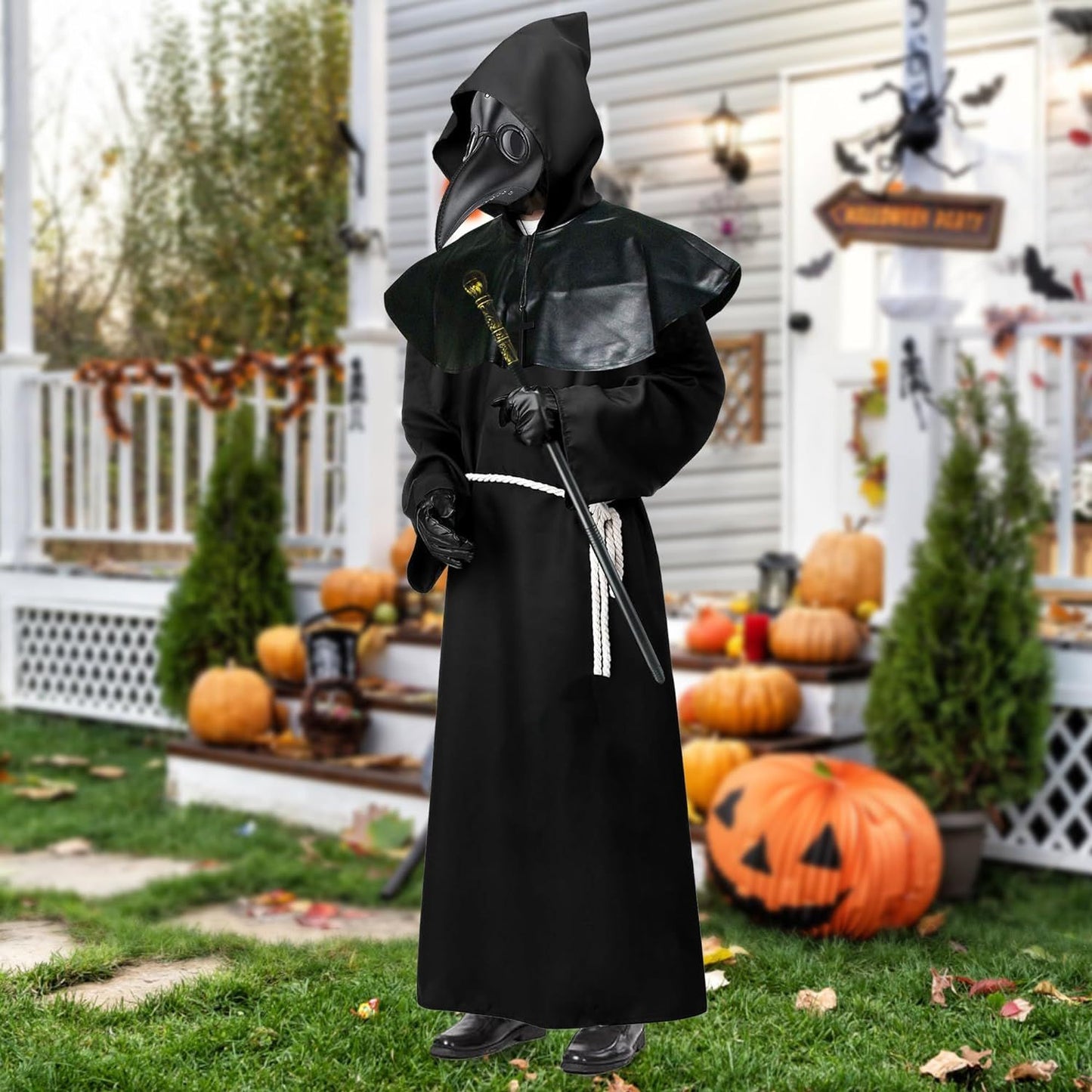 New Halloween Plague Doctor Cosplay Costume With Accessories-XL-8 Pieces