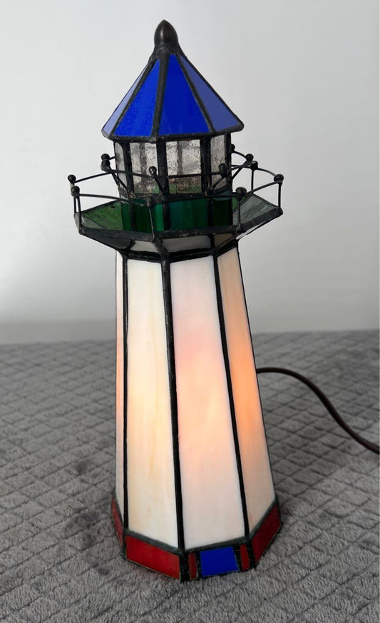 Vintage Stained Glass Light House Night Light-Tiffany Style-10/2002-10/2002