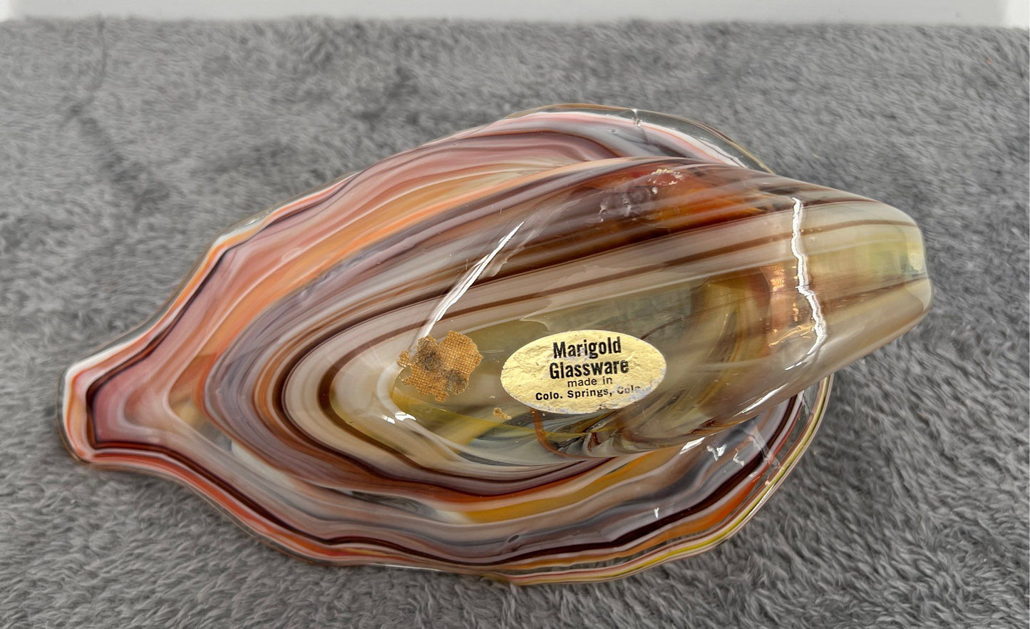 Vintage Marigold Glassware Handblown Swirl Swan Dish-Made In Colorado Springs