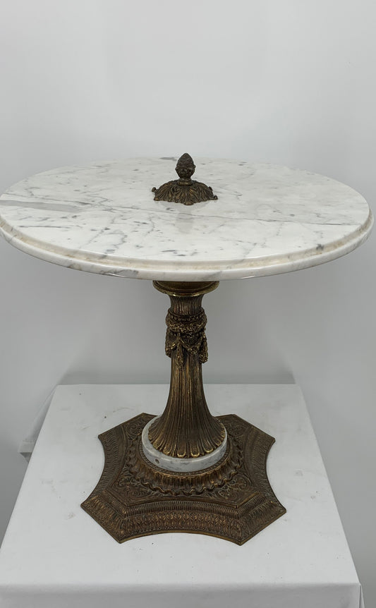 Vintage Italian Marble Top Bronze Stand Side Table 18" Tall