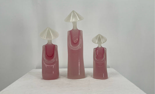 Rare Vintage Archimede Seguso Murano Glass Pink Set Of 3 Made In Italy