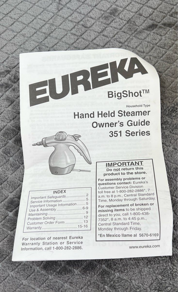 Eureka Big Shot Enviro Steamer Hand Held Steam Cleaner Series 351 W/ Attachments