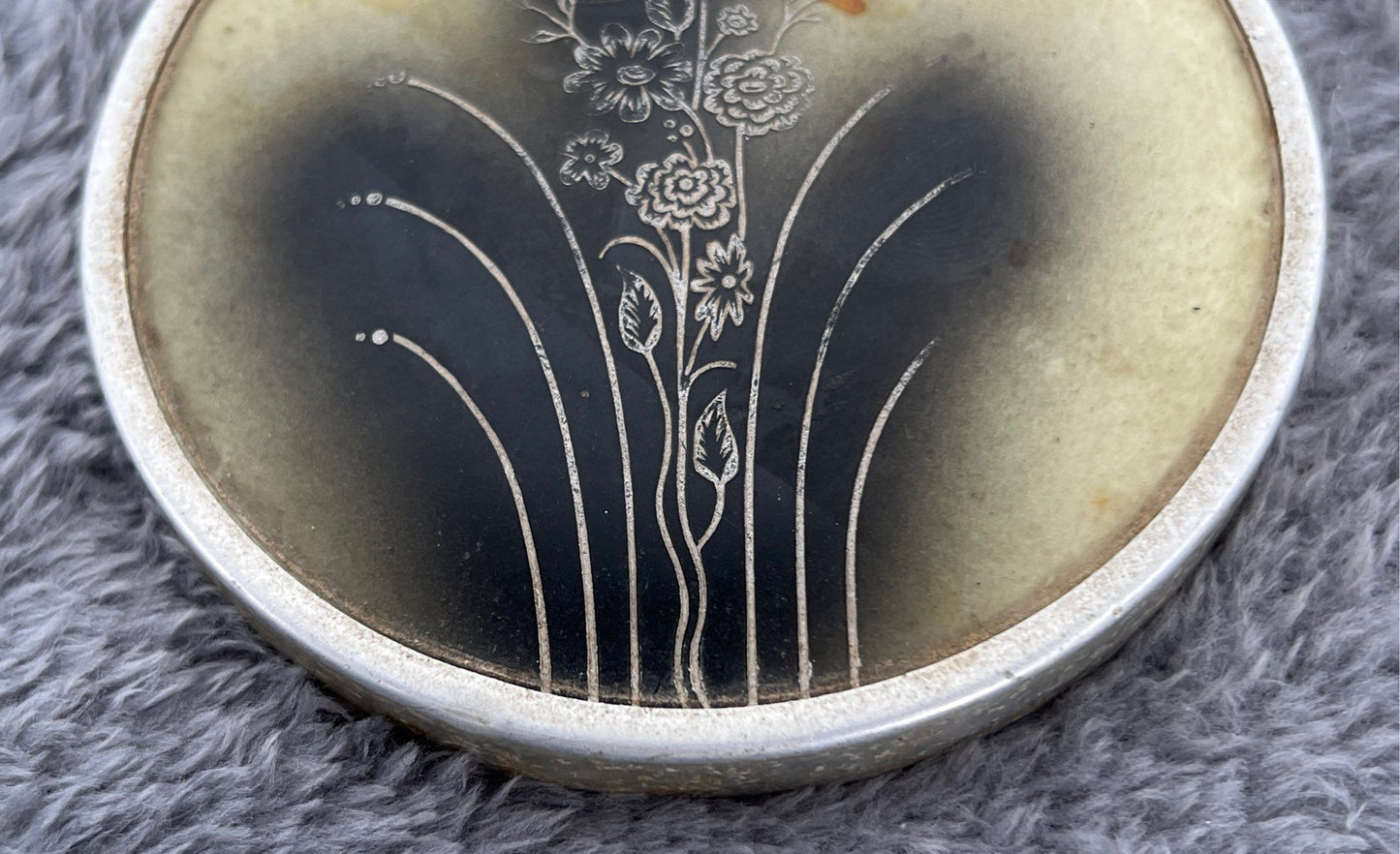 Vtg Art Deco Floral Glass Vanity Powder Jar With Lid-Ribbed-Floral Etched Glass