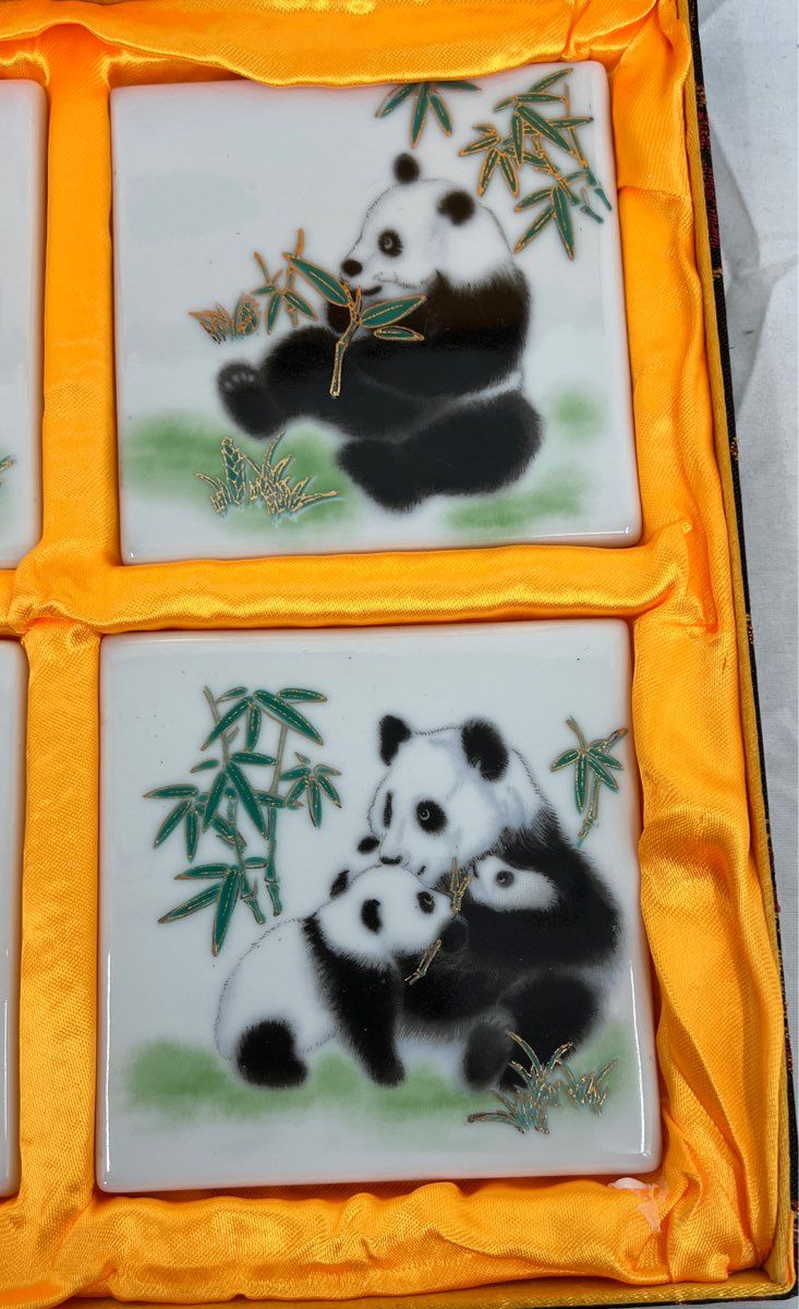 Yi Lin Arts & Treasures Of China-Panda Bear Coasters-Set Of 4-Original Box