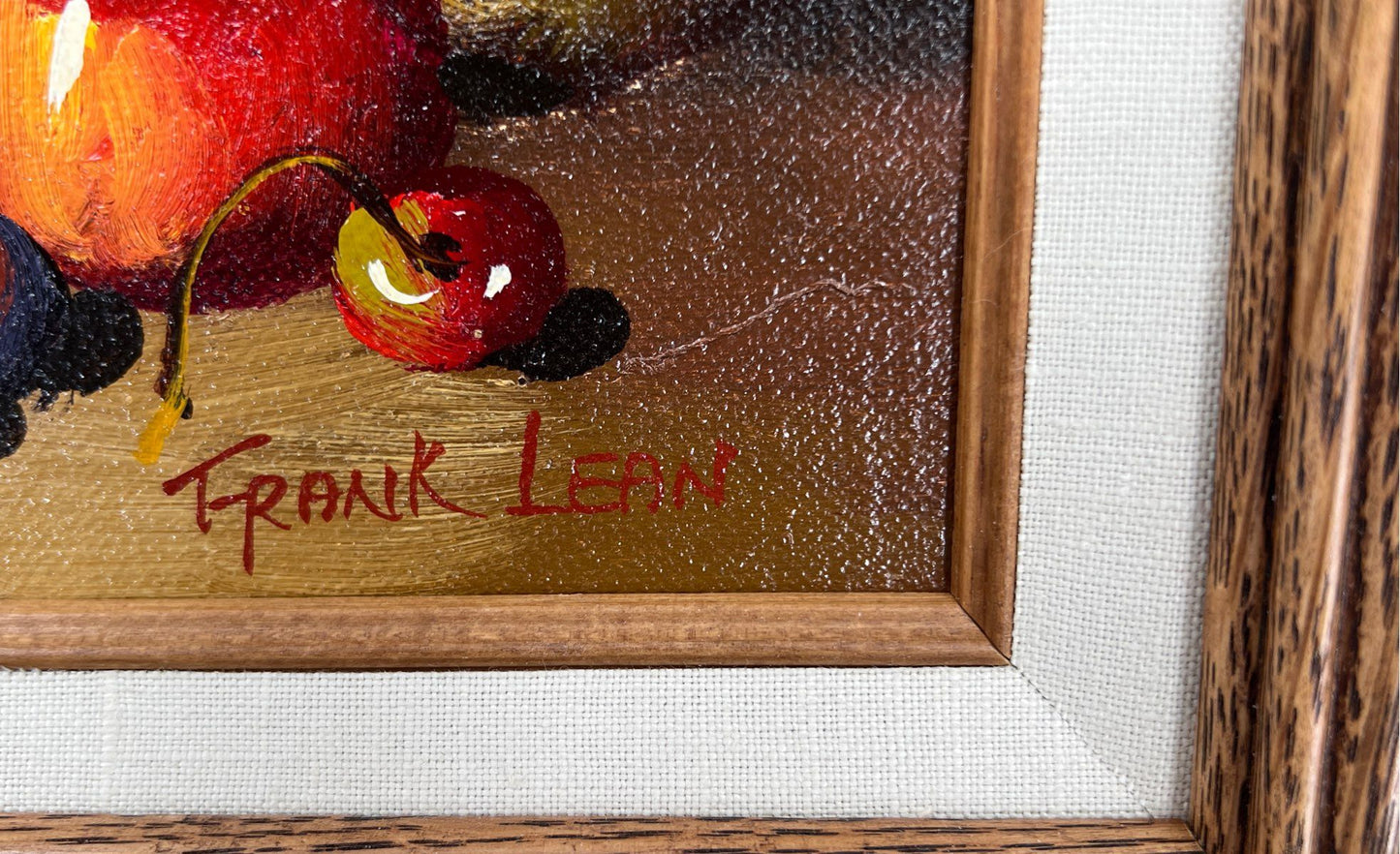 Vintage Frank Lean Still Life Fruit Basket Painting On Canvas-Signed & Framed