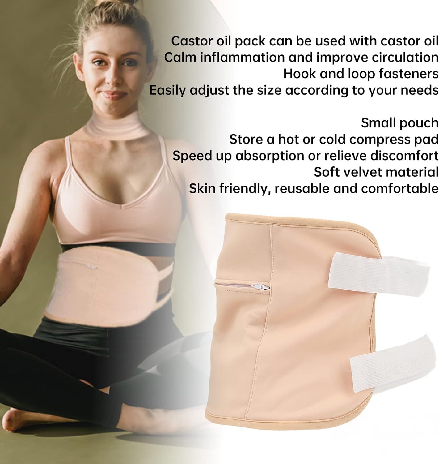 Castor Oil Pack Compress Kit-Reusable Wrap Detox-Adjustable Straps-Pink