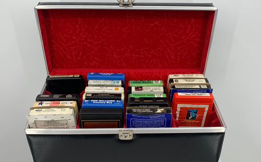 8 Track Vintage Collection Of 19 Tapes With Black Handled Case