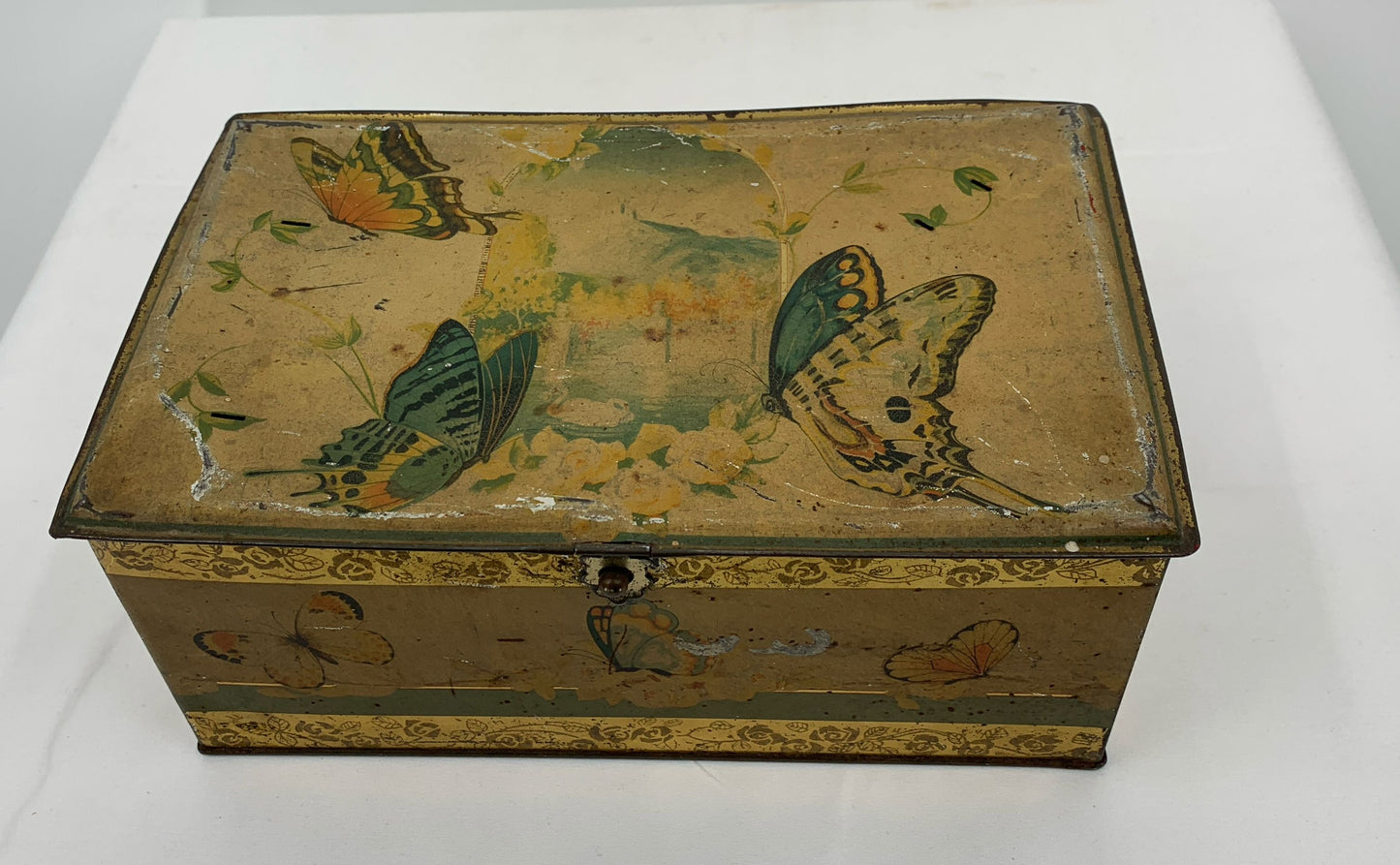 Vintage Artstyle Chocolate Company Tin Box With Butterflies And Latch