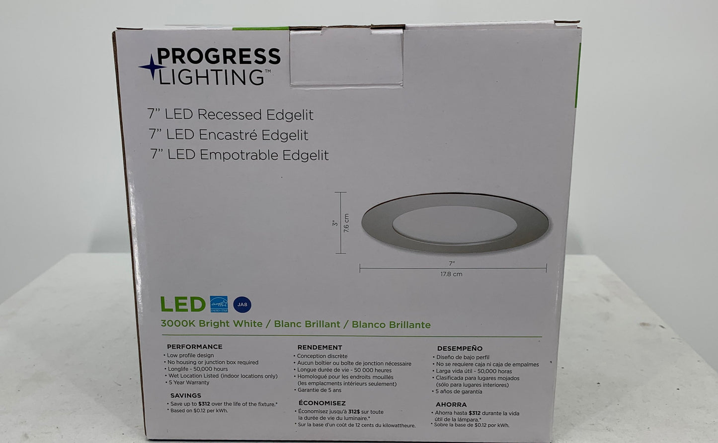 Progress Lighting Brushed Nickel Indoor LED 7" LED Recessed Edgelit P80000500930