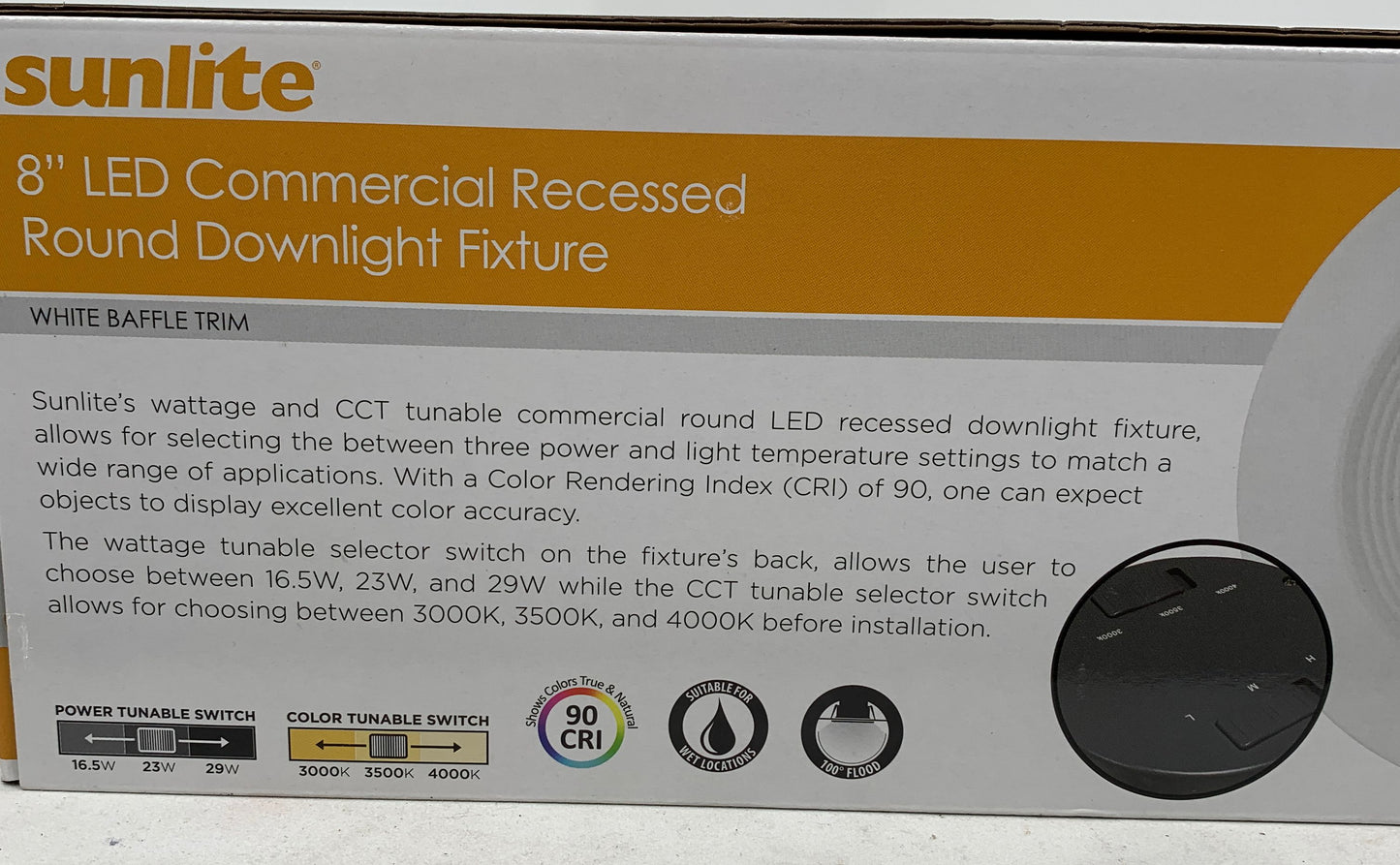 Sunlite Color & Power Tunable LED Commercial Recessed Round Downlight Fixture