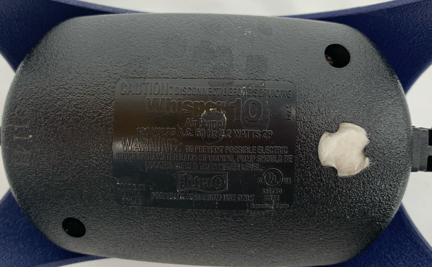 Tetra Whisper 10 Air Pump 120 Volts A.C. 60 Hz 2.2 Watts ZP 77846 Tested