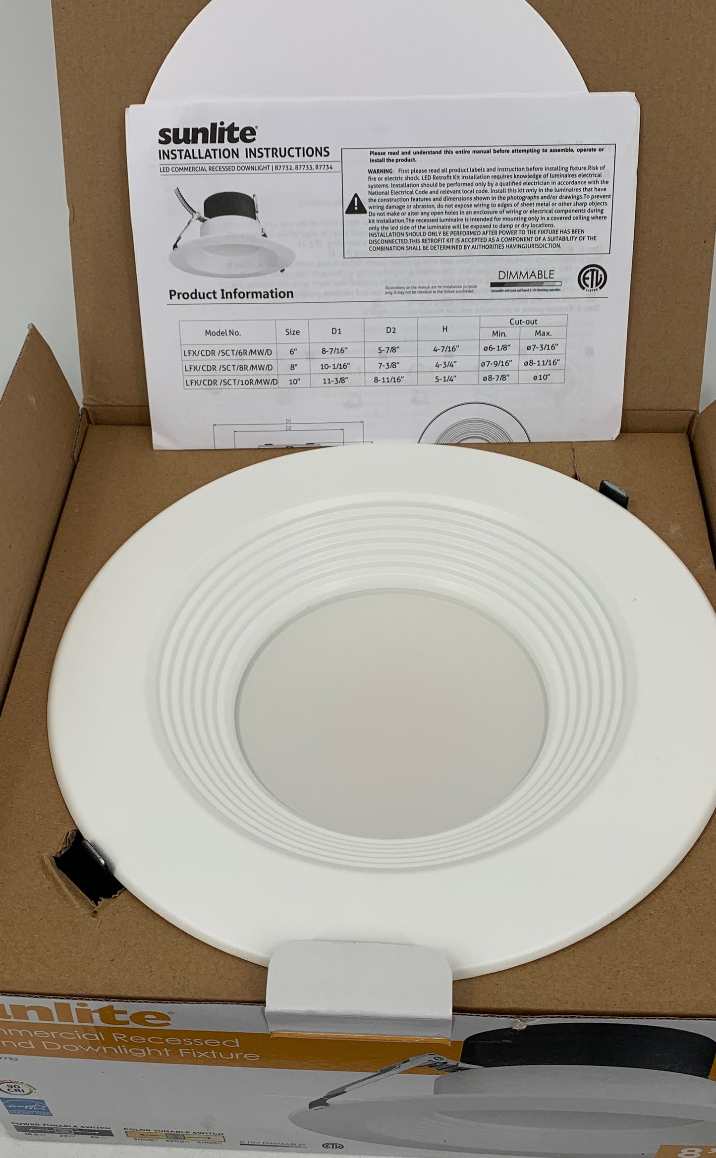 Sunlite Color & Power Tunable LED Commercial Recessed Round Downlight Fixture