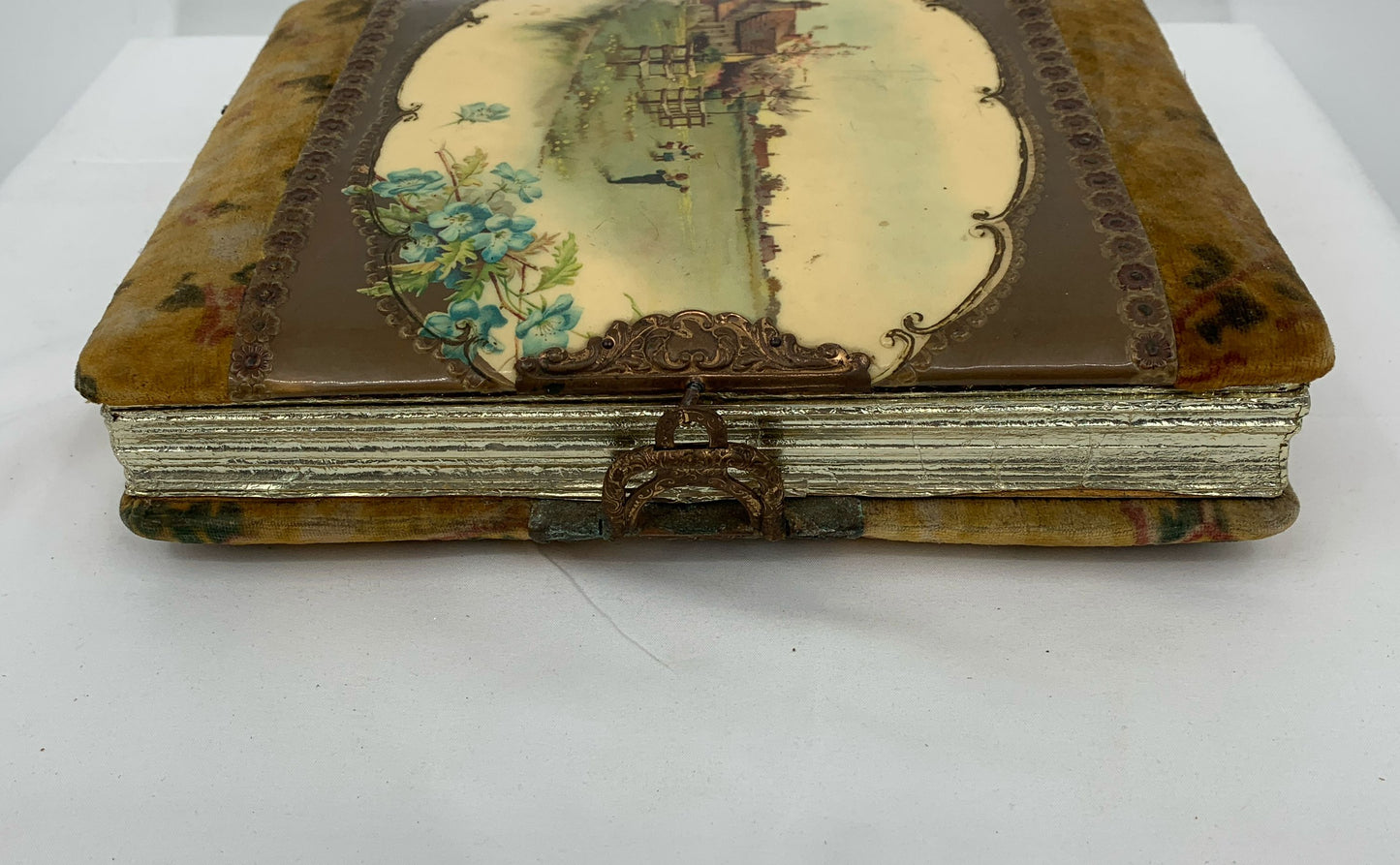Vintage Book Shaped Secret Jewelry Box With Latch Gold Tone Color Lining