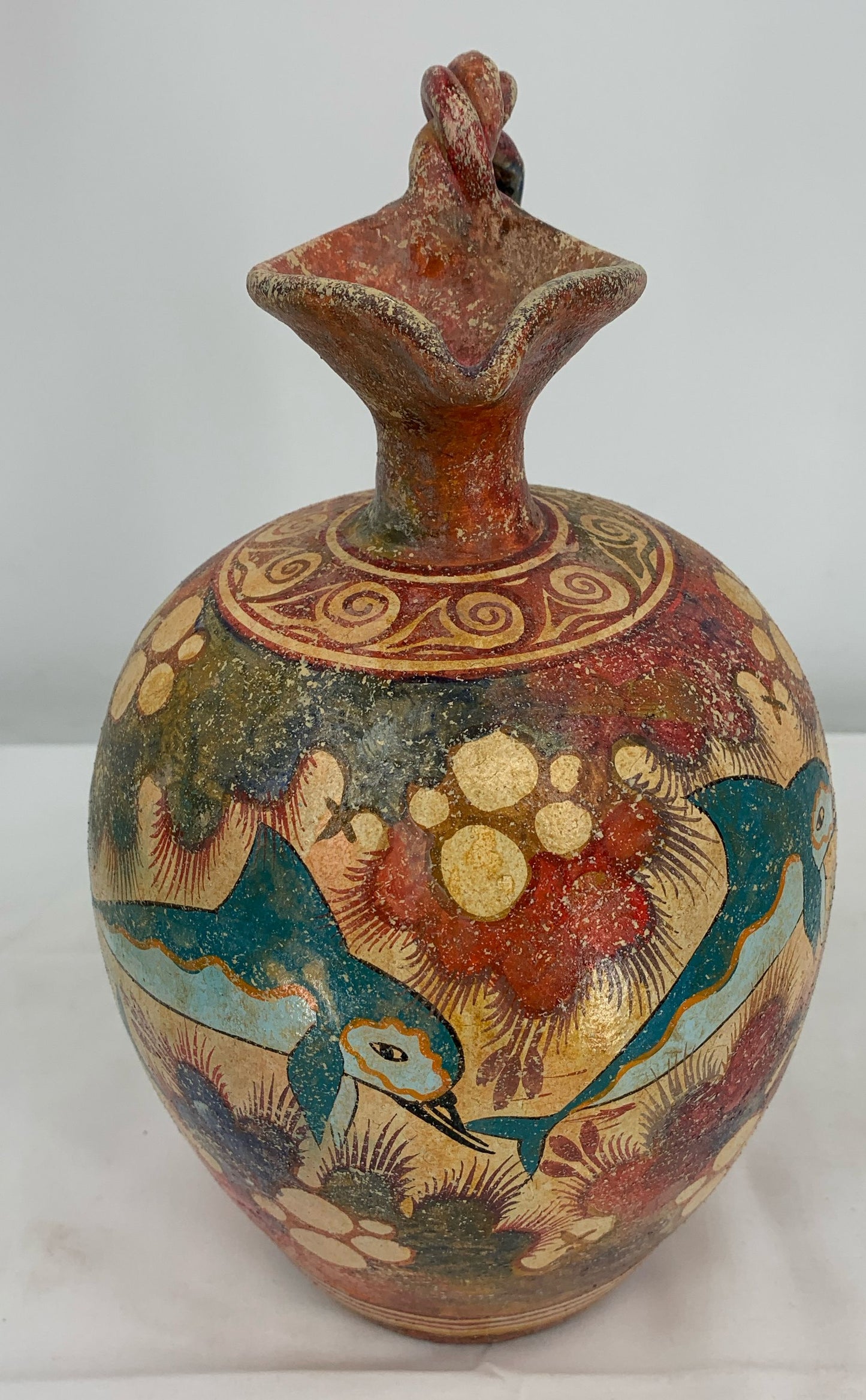 Collectible Copy Ceramic Handmade 10.5" Jug By Karmiris Minoan Period 1450 B.C.
