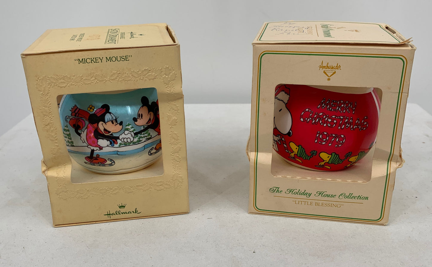 Ambassador Hallmark Vintage Satin Ornaments Peanuts Gang And Mickey Mouse LOT