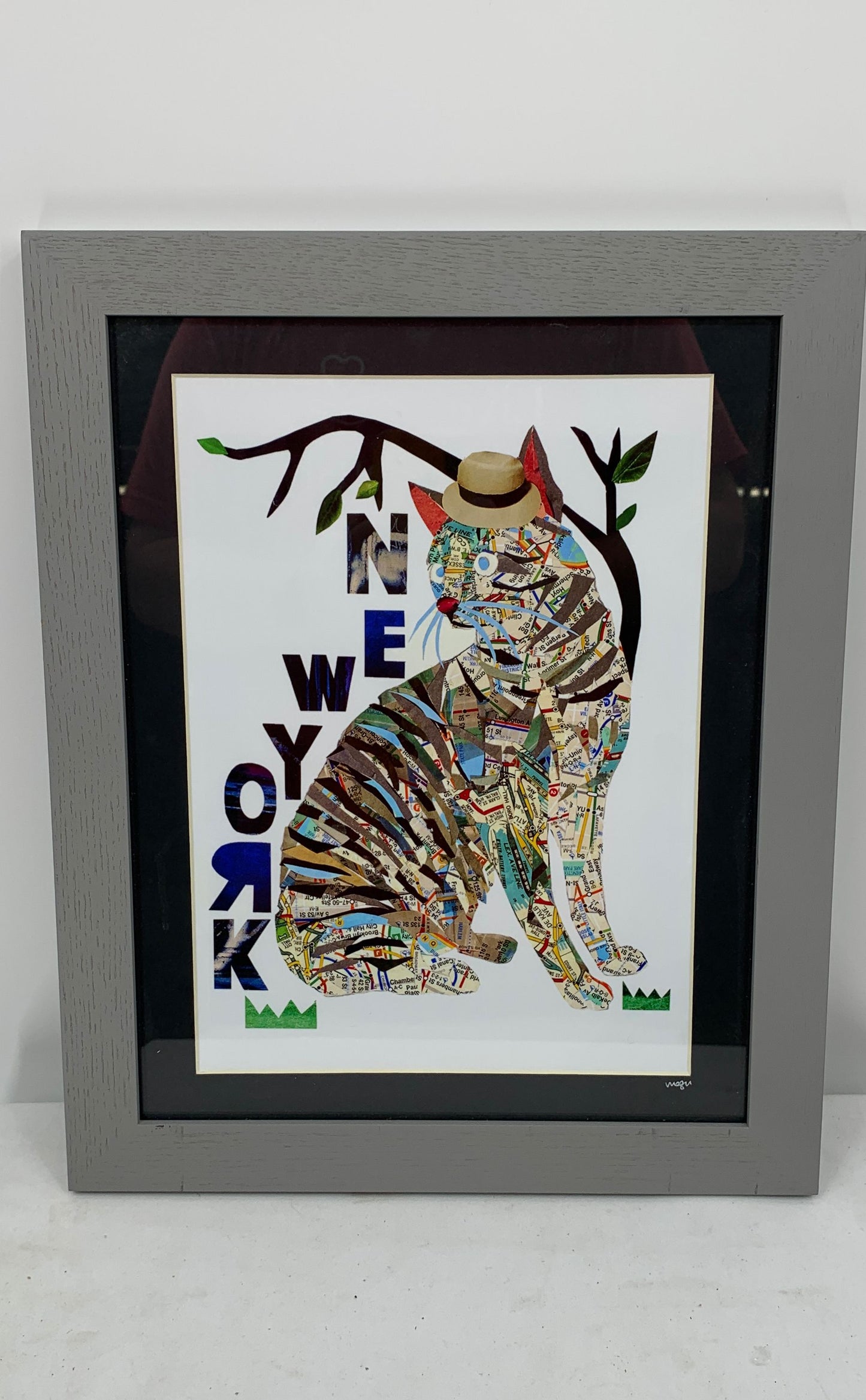 Megu Fukuda Signed Framed & Matted "Map Cat" New York