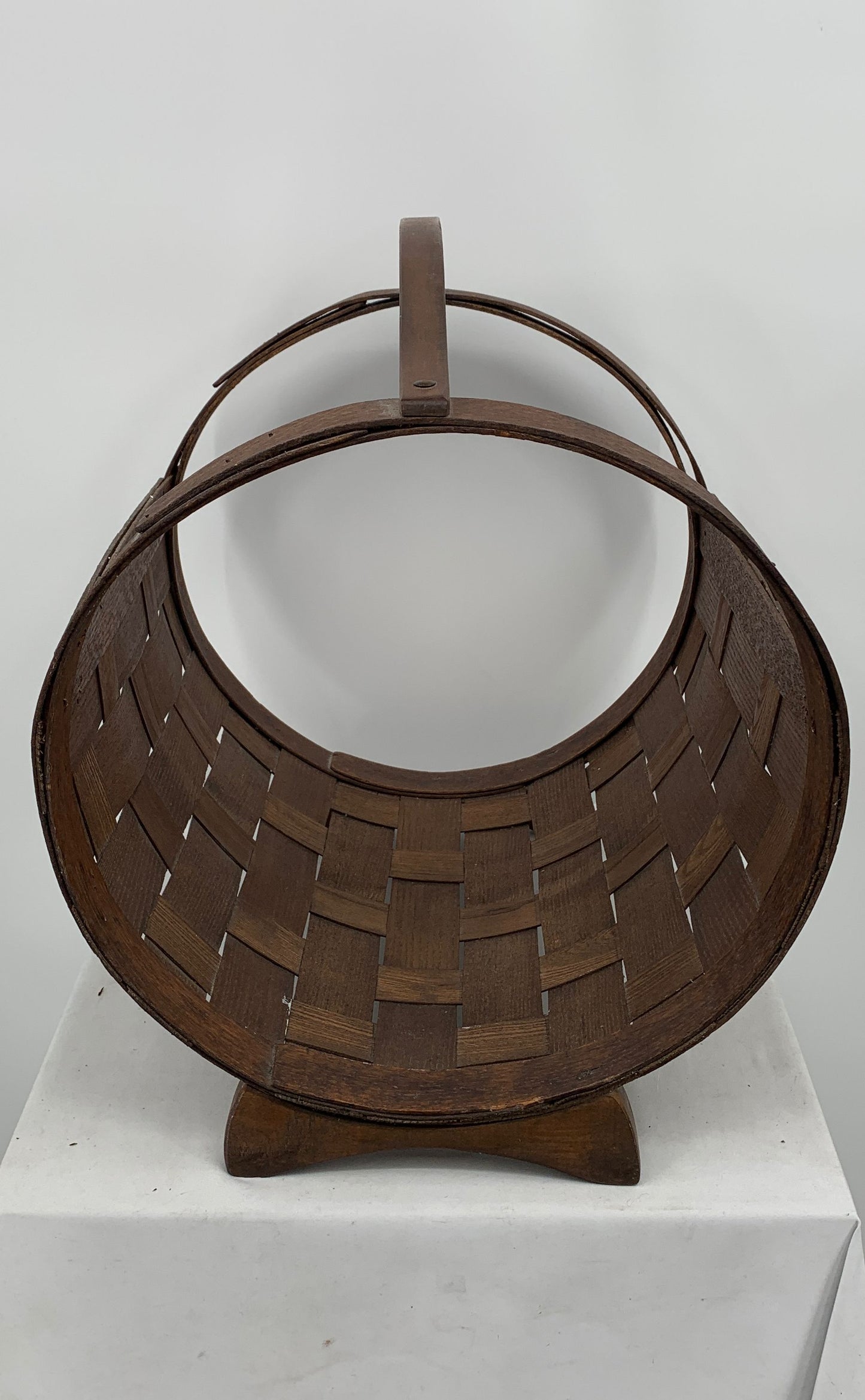 Vintage Firewood Kindling Basket Woven Wood Footed