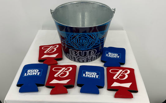 2018 Bud Light Logo Bar Ice Bucket For Man Cave With 6 Bud/Bud Light Coozies